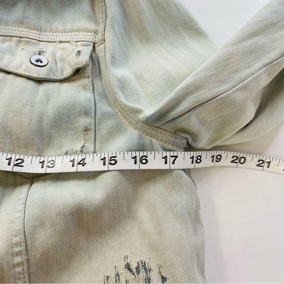 Free People‎ double weave denim jacket distressed destroyed women's size S - Picture 8 of 10